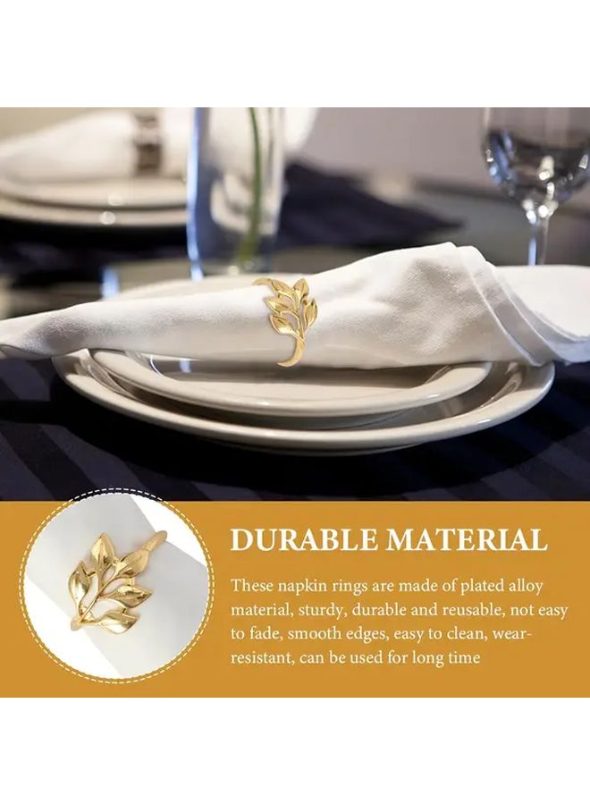 20 قطعة من حلقات المناديل الذهبية القابلة لإعادة الاستخدام بتصميم أنيق على شكل أوراق ناعمة الحواف سهلة التنظيف ومتينة زينة طاولة معدنية - Image 5